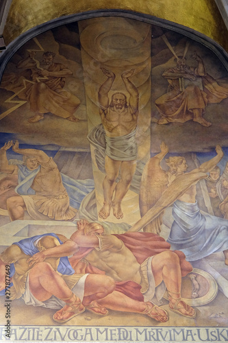 Resurrection of Christ, fresco in the church of St. Mark in Zagreb, Croatia 