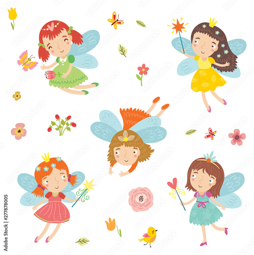 Cute flower fairies. Vector character set Cute flower fairies. Vector character set