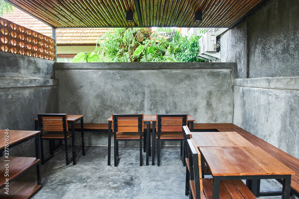 Fototapeta premium The interior of the cafe in minimalism. Bali, Indonesia