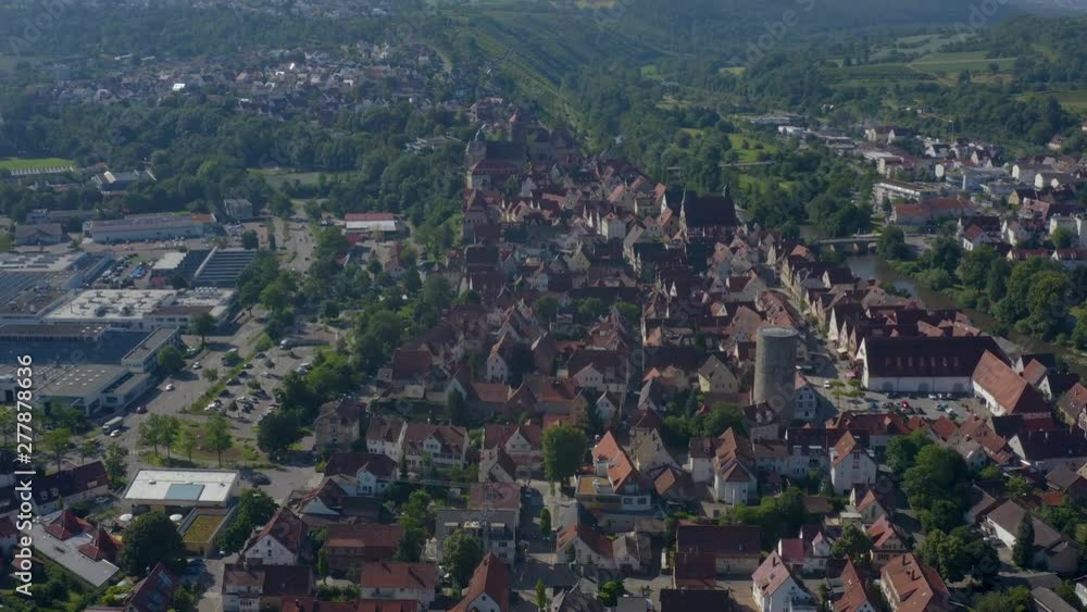 Aerial of the old part of town in Besigheim in Germany, descending at the upper and of town. Aerial of the old part of town in Besigheim in Germany, descending at the upper and of town.