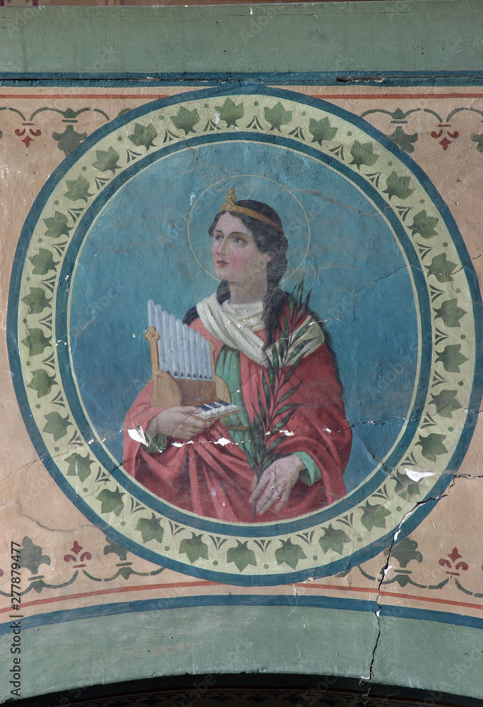 Saint Cecilia, fresco in Saint Eliah church in Lipnik, Croatia 