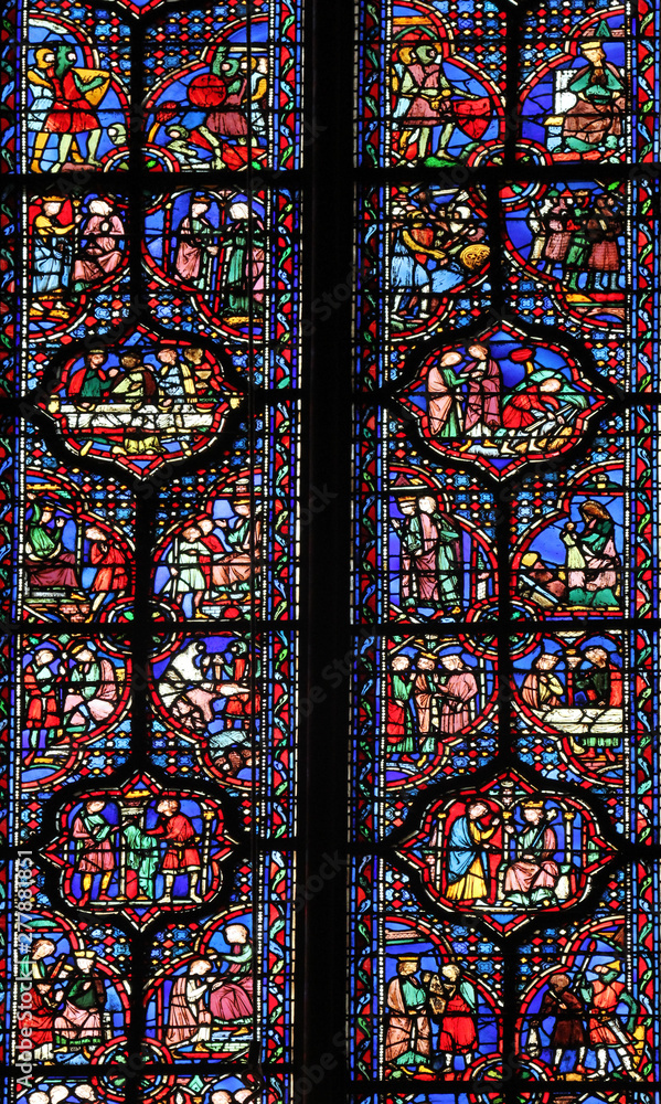 Stained glass window in La Sainte-Chapelle in Paris, France