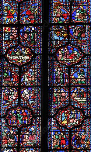 Stained glass window in La Sainte-Chapelle in Paris, France