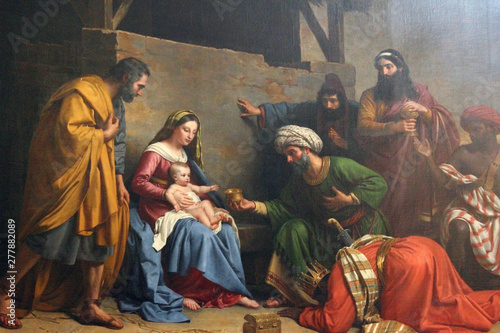 Nativity Scene, Adoration of the Magi, Saint Etienne du Mont Church, Paris photo
