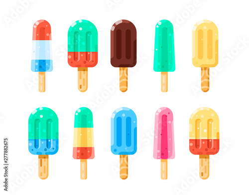 Flat colorful ice popsicle icon vector set