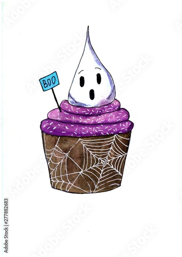 halloween gnost cake isolated photo