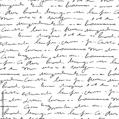 Handwritten abstract text seamless pattern, vector monochrome script background photo