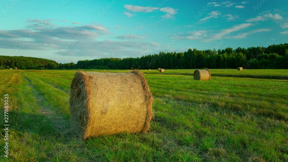 Clouds float over a field with haystacks. 4K. Time lapse. Clouds float over a field with haystacks. 4K. Time lapse.