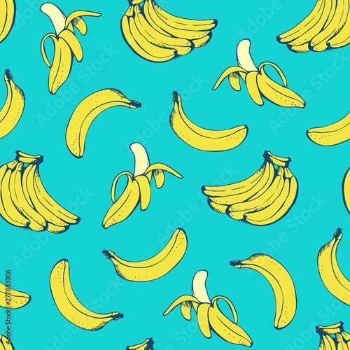 Banana seamless pattern, vector background with yellow bananas for Hawaiian shirt