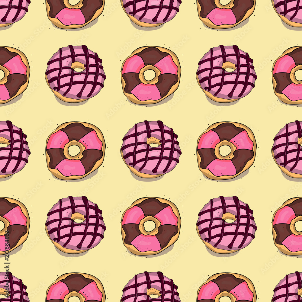 Hand drawn donut seamless pattern. Pastry illustration. Vector bakery background design Hand drawn donut seamless pattern. Pastry illustration. Vector bakery background design