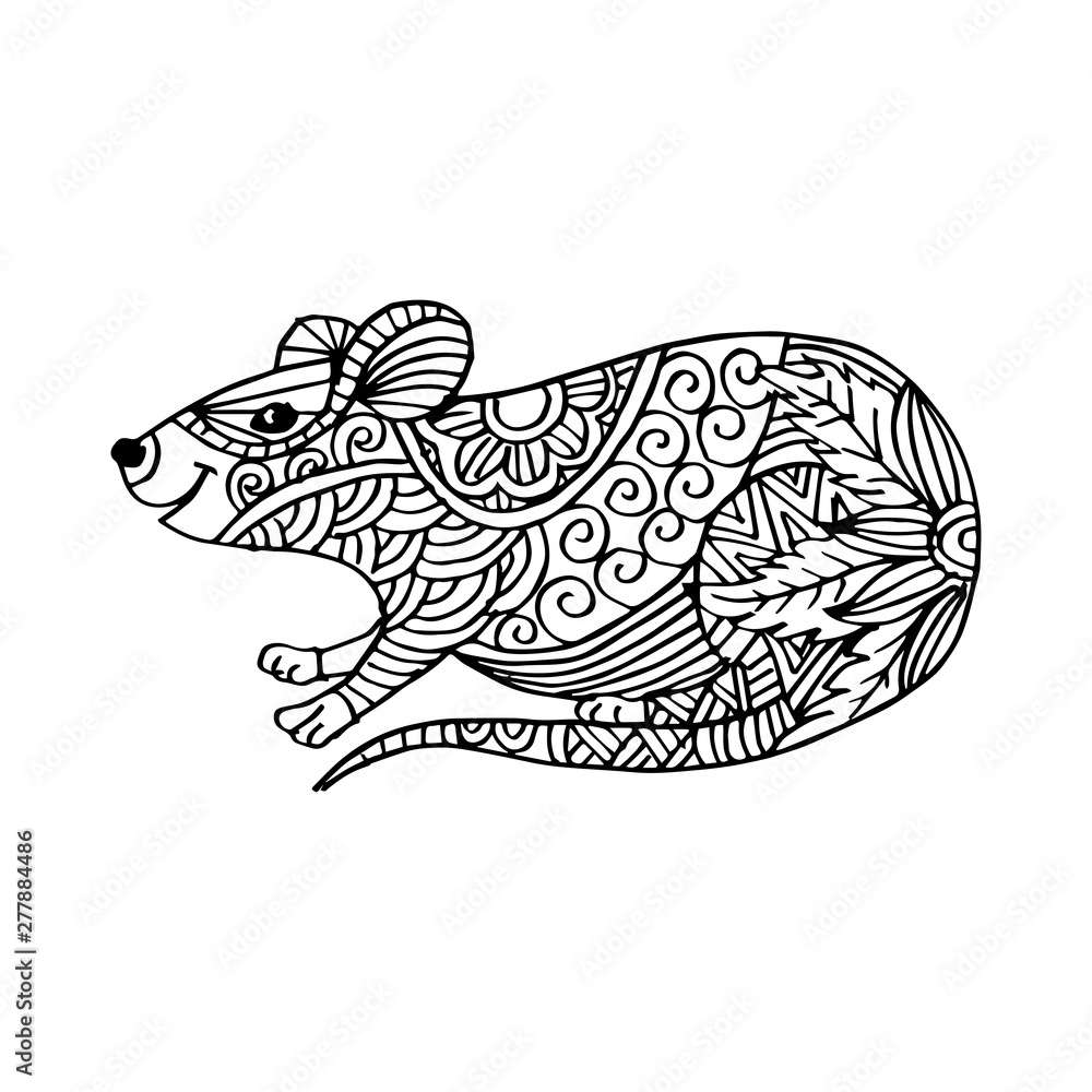 Hand Drawn Mouse. Zentangle Stylized Symbol Of Year 2020. Hand Drawn Mouse. Zentangle Stylized Symbol Of Year 2020.