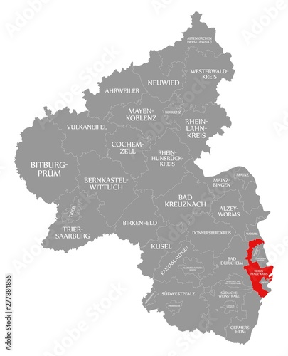 фотографія Rhein Pfalz Kreis red highlighted in map of Rhineland Palatinate DE