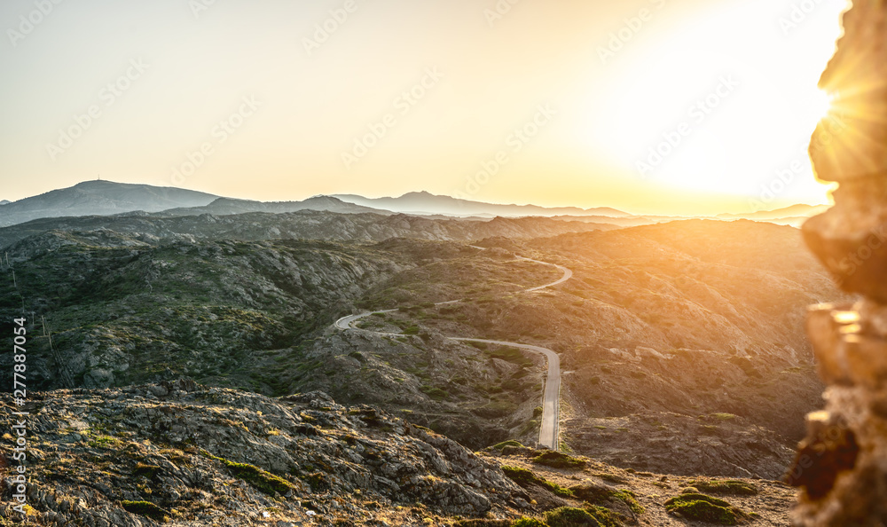 beautiful Mediterranean landscape sunset over the mountains