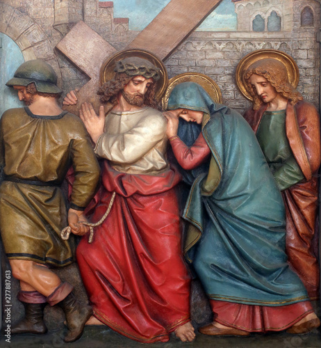 Jesus meets His Mother, 4th Stations of the Cross, the parish church of St. Peter and Paul in Oberstaufen, Germany