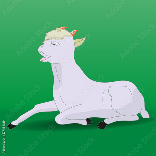Cartoon gray lamb resting on a green background