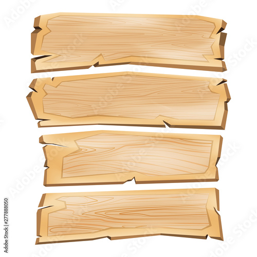 Cartoon wooden plank signs  isolated on white background.