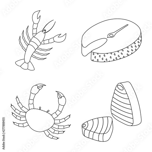 Isolated object of food and sea symbol. Collection of food and healthy vector icon for stock.