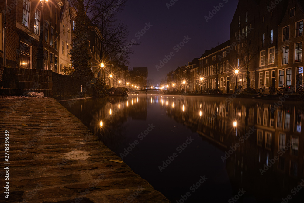 Night image of the beautiful city of Leiden, Netherlands