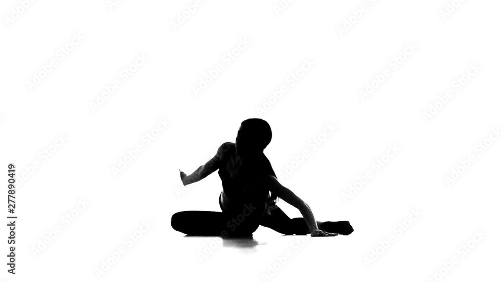 young girl dancing modern ballet,contemporary dance, black silhouette on white background,slow motion young girl dancing modern ballet,contemporary dance, black silhouette on white background,slow motion