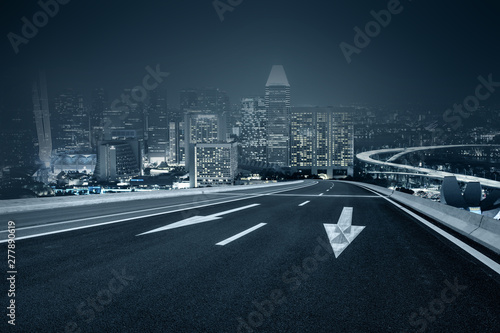 Canvas Print CBD night view road in Singapore