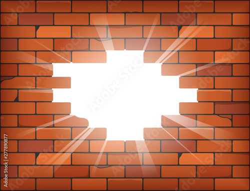 Hole in brick wall. Concept of freedom, escape from captivity, overcoming
