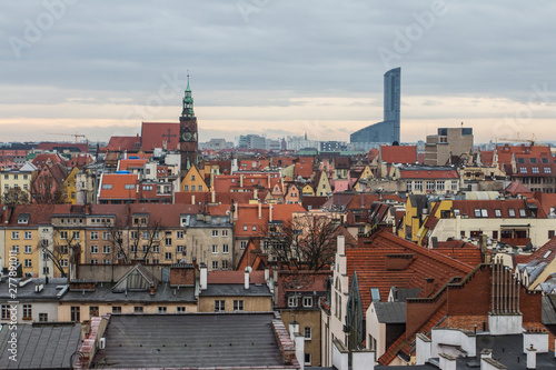 View of the city of Wroclaw from the high point. Poland