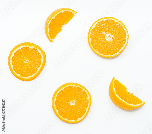 Slices of orange isolated on white background.