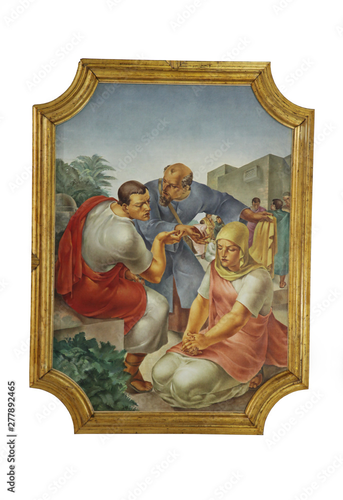 Obraz premium Scenes from the life of St. Eustache, painting on the ceiling of the Catholic Church Saint Eustache in Dobrota, Montenegro
