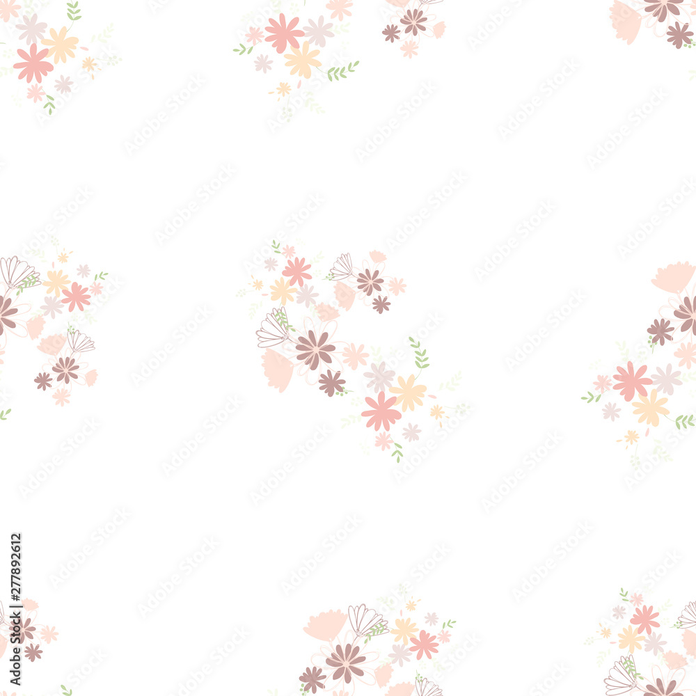 Trendy delicate pastel simple flowers, great design for any purposes. Simple modern style. Floral pattern. Elegant decorative background. Floral vector illustration.