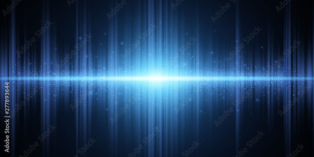 Abstract blue light effect on a dark background. Glowing equalizer. Background for the radio, club, party. Vibration of light. Bright flash of light with luminous dust. Vector illustration