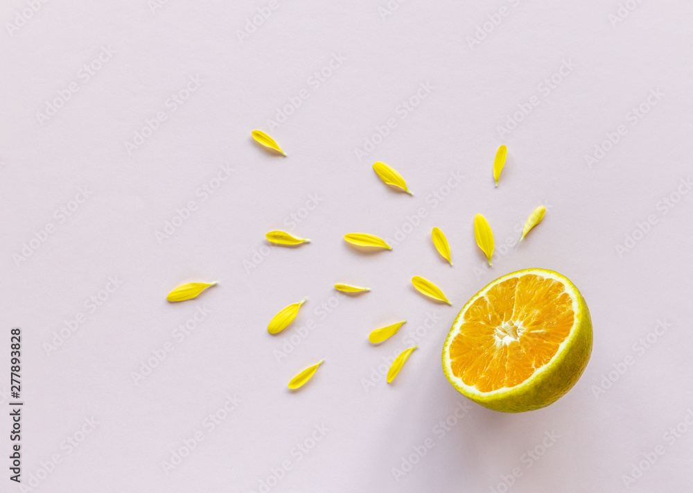 lemon and orange pulpy with flower concept, freshness lemon and orange pulpy with flower concept, freshness