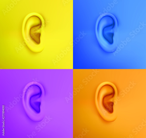vector human ear. hearing treatment, plastic surgery, implantation. multicolor set. your personality