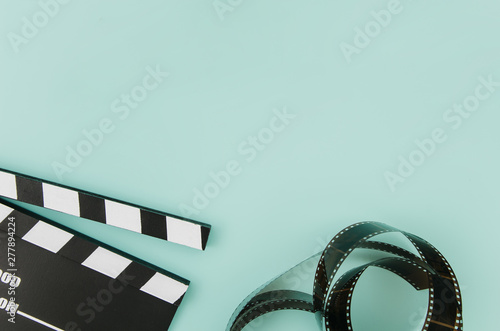 Flat lay of cinema elements with copyspace