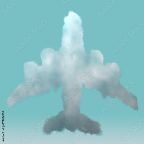 Airplane Sign in the shape of a cloud. 3D illustration