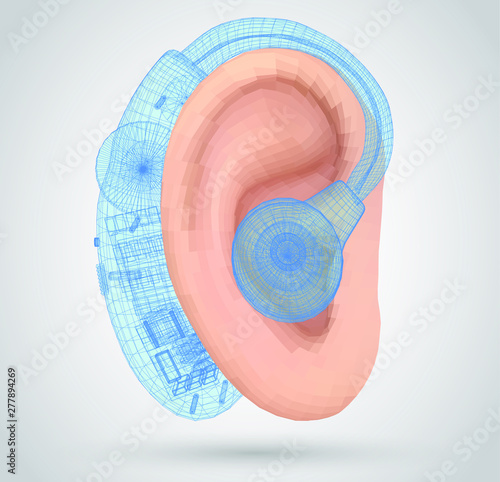 vector human ear. hearing treatment, plastic surgery, implantation