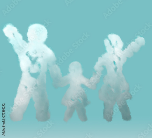 Family in the shape of a cloud. Cloud people. 3D illustration