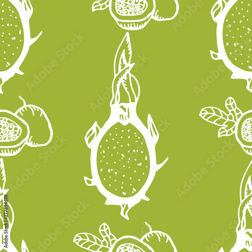 passion fruit, pitahaya tropical fruit seamless pattern