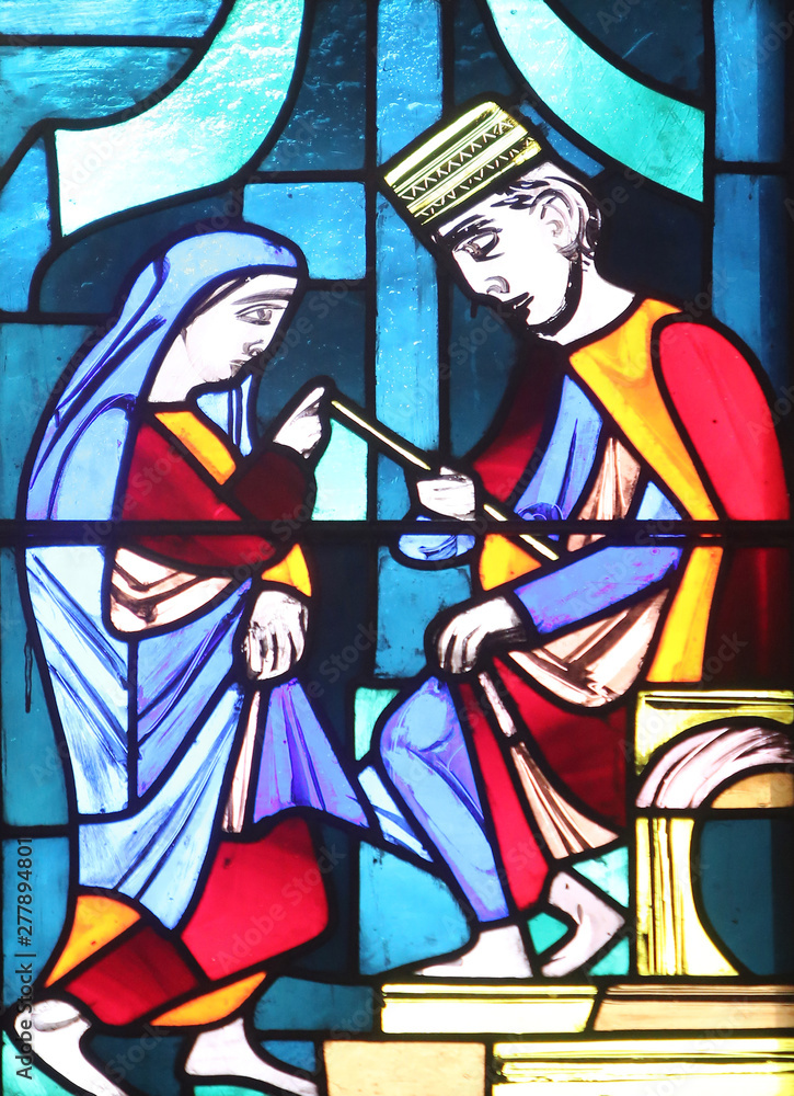 Esther, stained glass window in Basilica of St. Vitus in Ellwangen, Germany