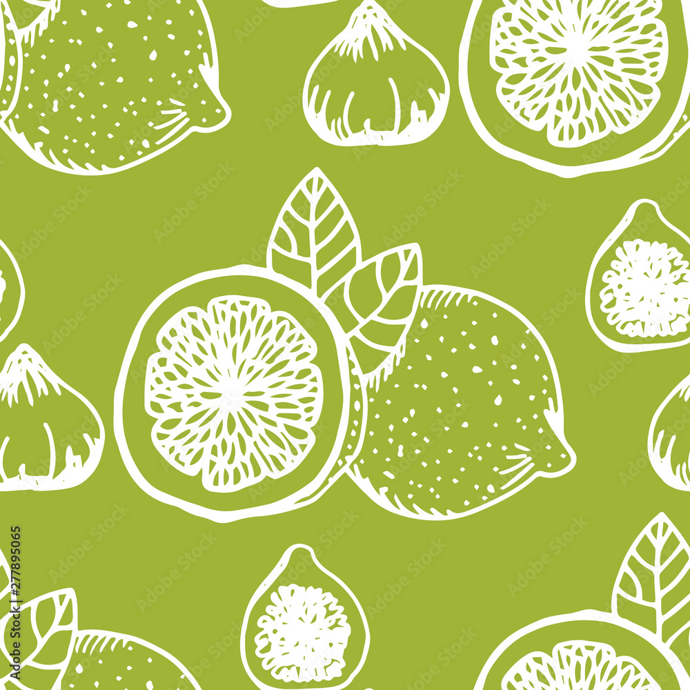 lemon, figs tropical fruits seamless pattern lemon, figs tropical fruits seamless pattern