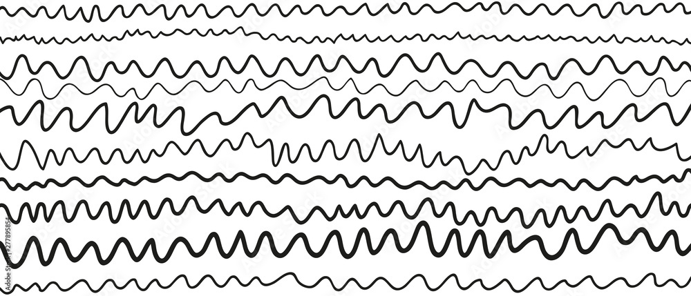 Hand drawn pattern with waves. Universal texture. Abstract background. Doodle for your design. Wallpaper for banners. Black and white illustration