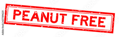 Grunge red peanut free word rubber seal stamp on white background