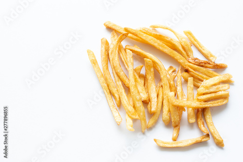 Top view of french Fries on white background.
