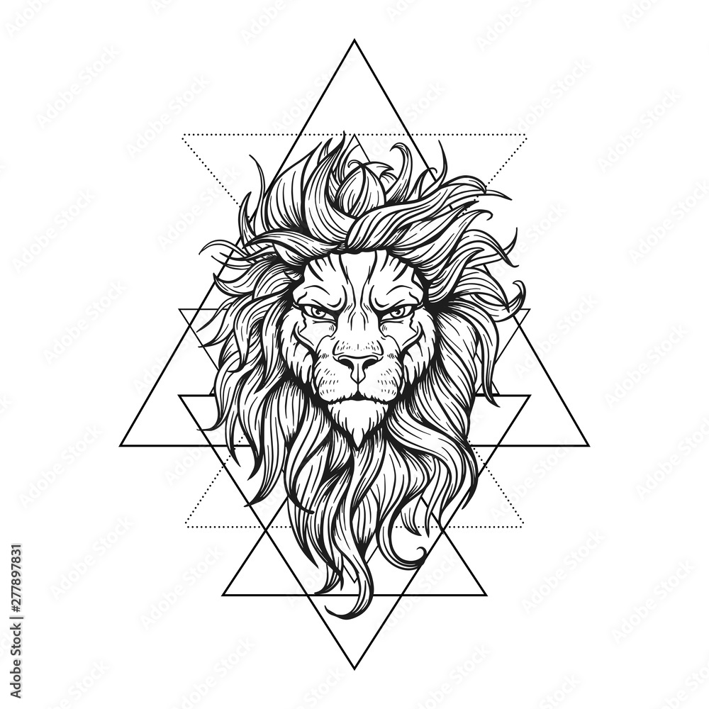 Lion Half Geometric Tattoo – INKVASION Tattoo Studio · SINGAPORE