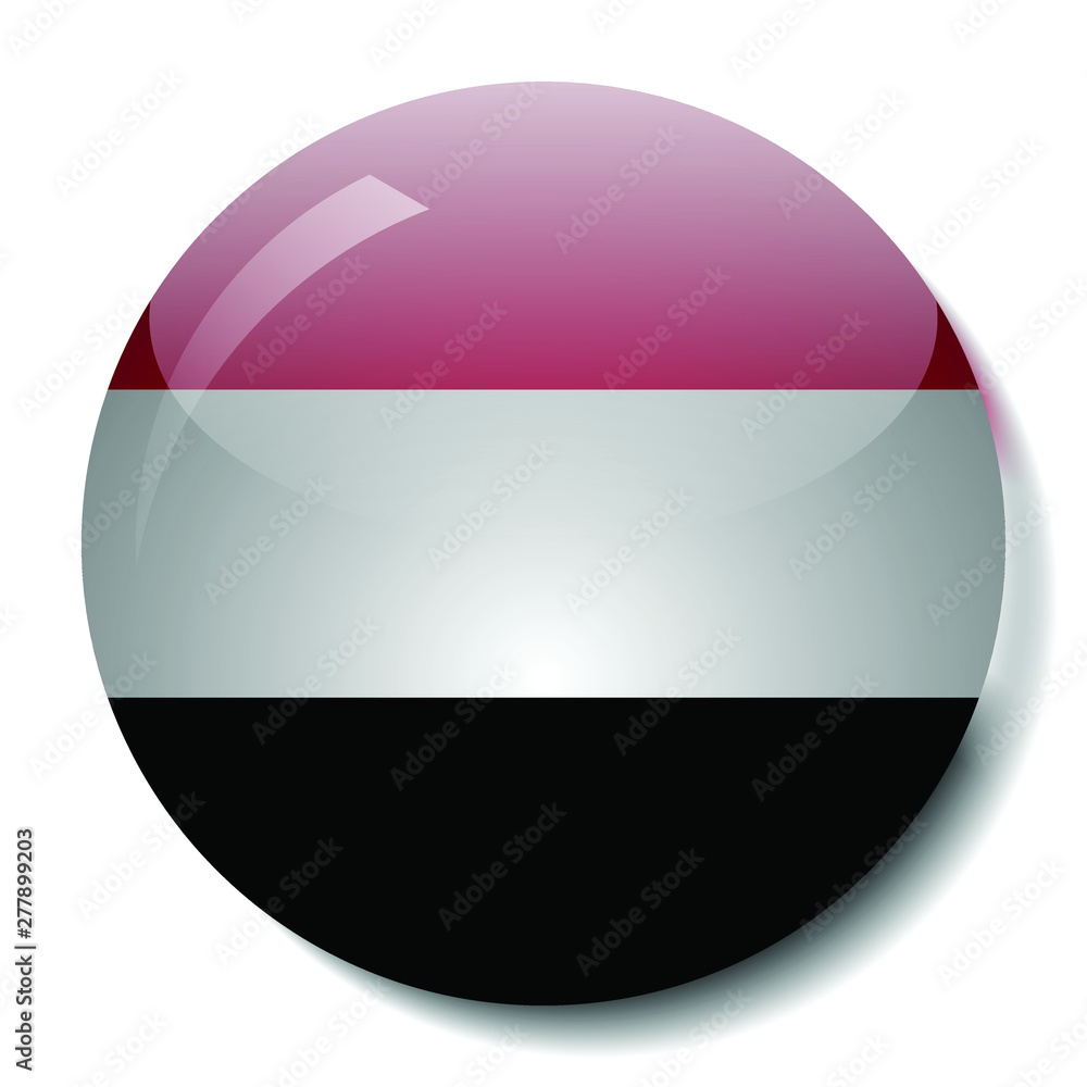 Yemen flag glass button vector illustration Yemen flag glass button vector illustration
