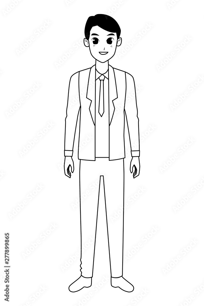 Executive businessman worker smiling cartoon in black and white Executive businessman worker smiling cartoon in black and white