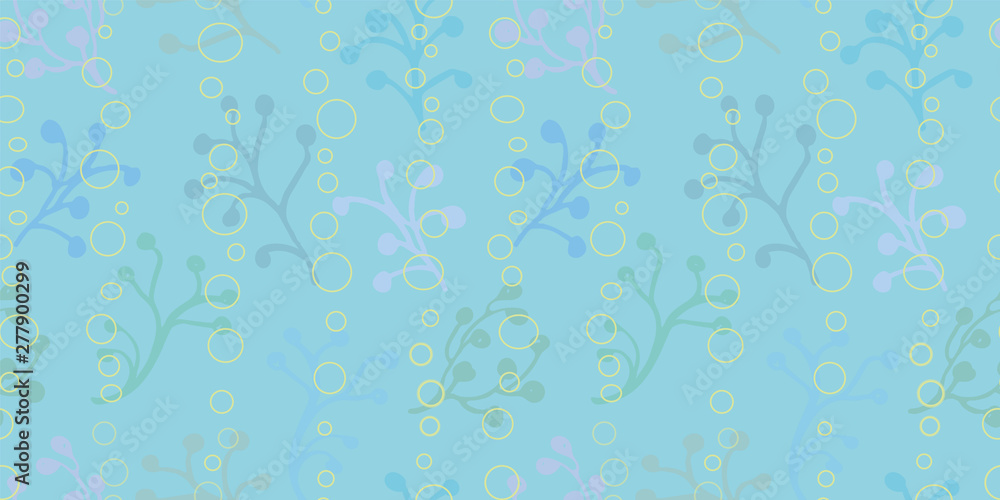 Blue vector repeat pattern with seaweed and air bubble . Summer beach pattern. Surface pattern design. Blue vector repeat pattern with seaweed and air bubble . Summer beach pattern. Surface pattern design.