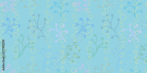 Blue vector repeat pattern with seaweed and air bubble . Summer beach pattern. Surface pattern design.