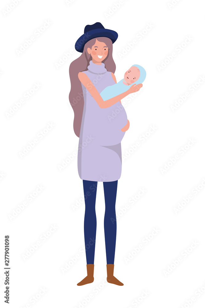 woman standing with a newborn baby in her arms woman standing with a newborn baby in her arms