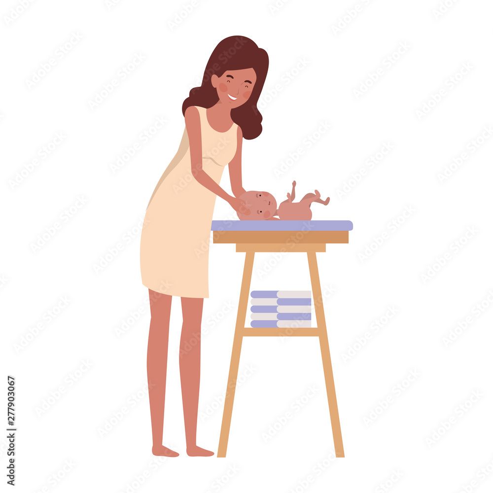 woman with newborn baby in the diaper changing woman with newborn baby in the diaper changing