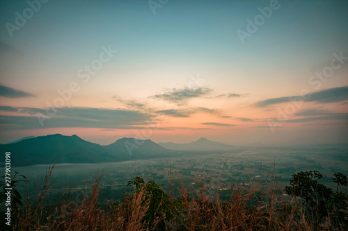 Landscape lot of fog Phu Thok Mountain at Chiang Khan ,Loei Province in Thailand.